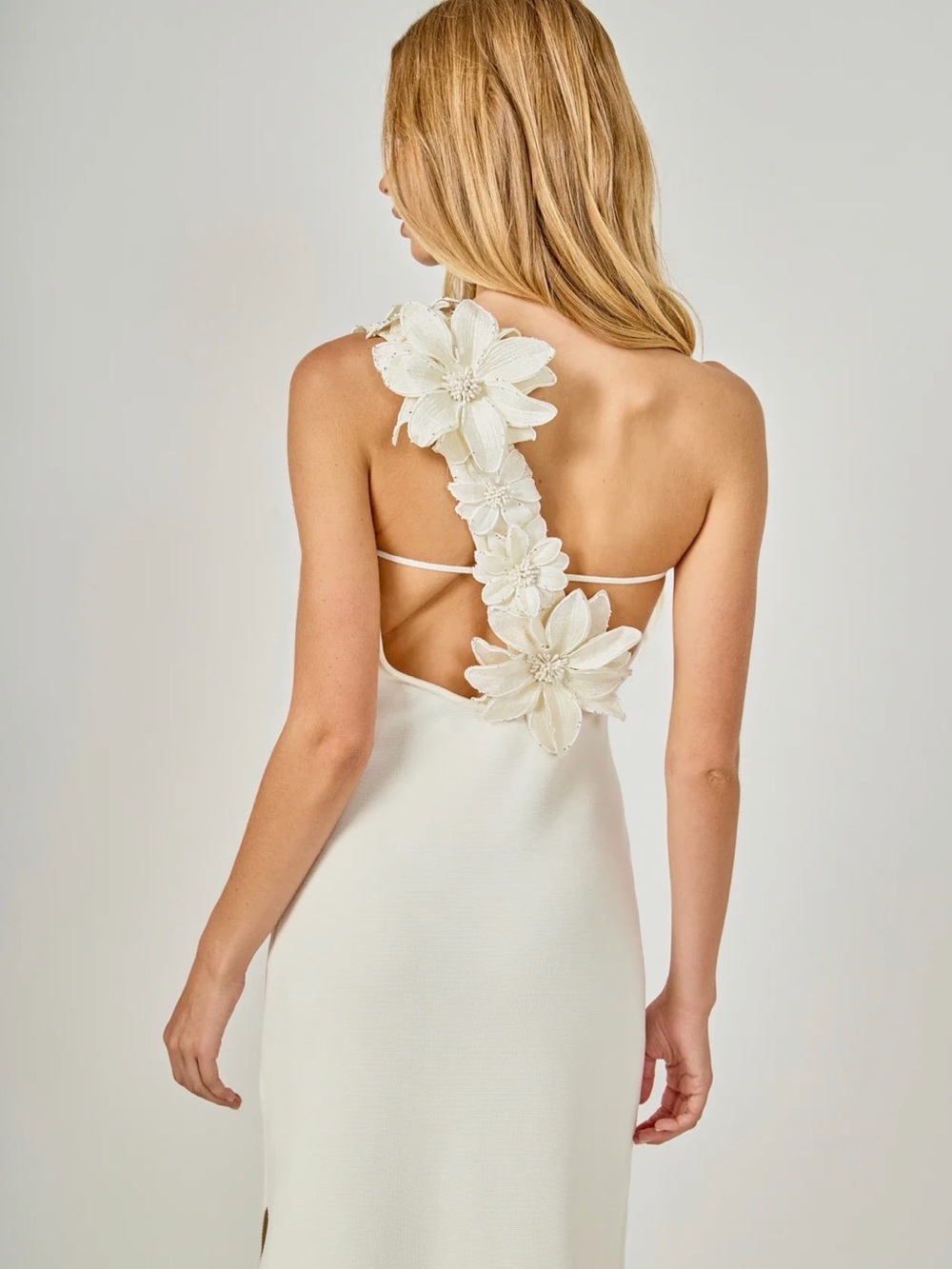 Endless Rose One-Shoulder Cream Dress with Floral Accent